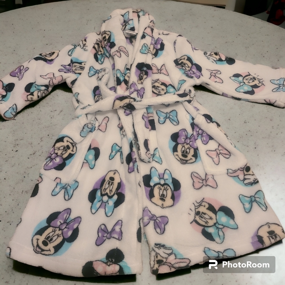 NWT Disney Minnie Mouse Girls Bath Robe White Purple Teal Pink Size 4T